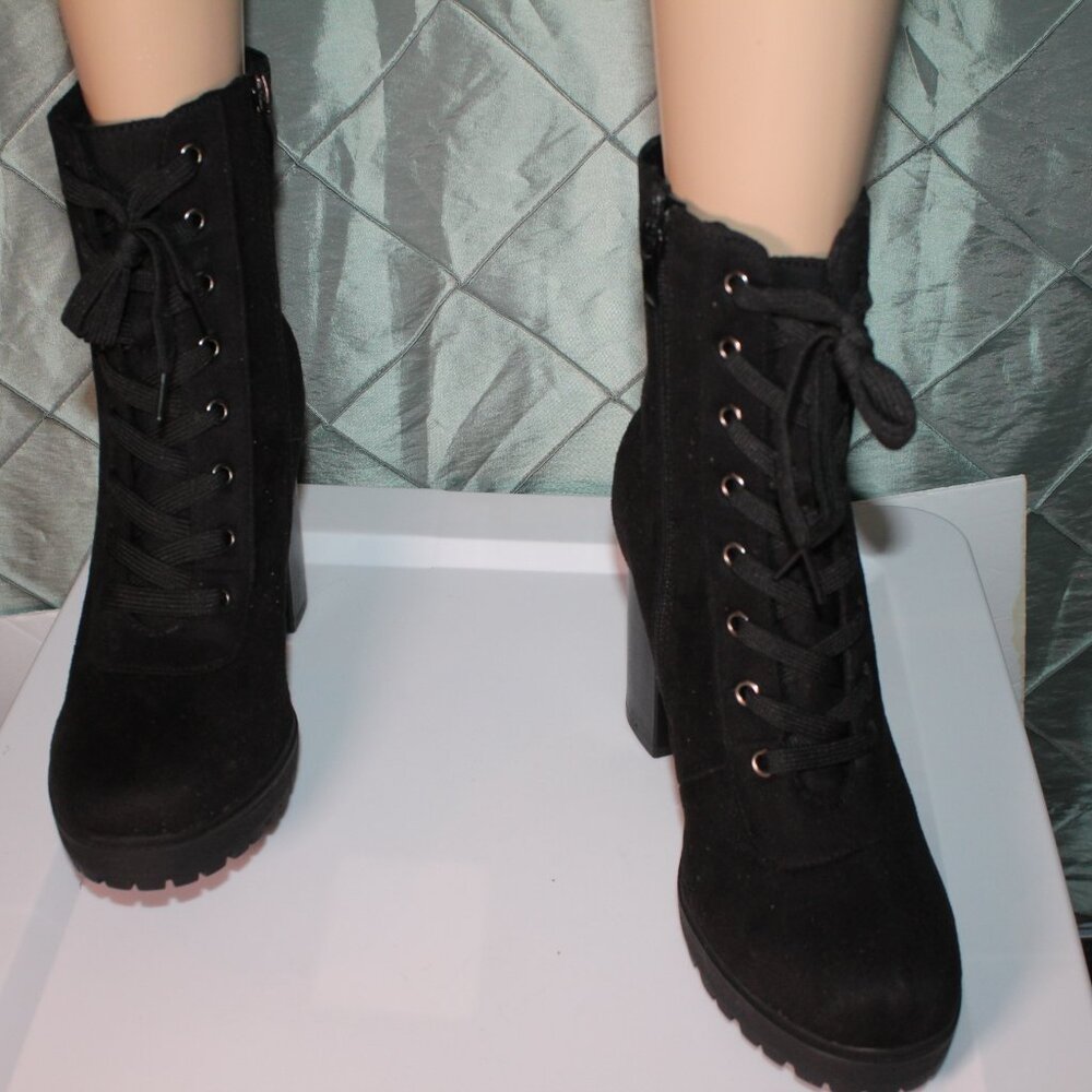Refresh High Block Heels Ankle Boots Lace Up Platform Punk  Sz.‎ 9 *SH